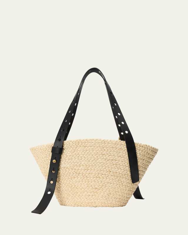 x Paula's Ibiza Punch Hole Small Basket Shoulder Bag in Raffia